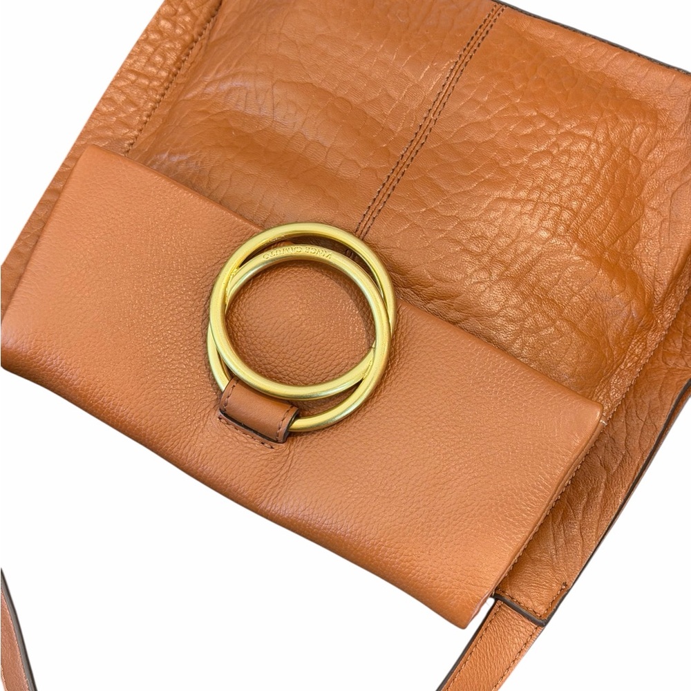 Vince Camuto Leather Crossbody Bag Medium Cognac Gold Hardware Shoulder Purse - Picture 4 of 9